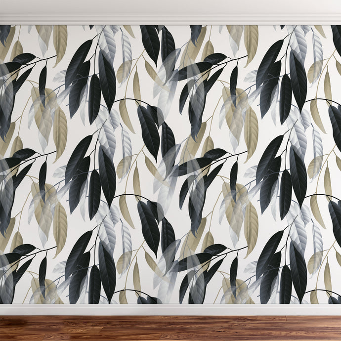 Dark leaves removable wallpaper